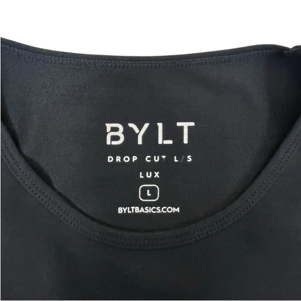 BYLT Premium‎ Basics Men Large Black Drop Cut Lux Long Sleeve Round Neck Shirt